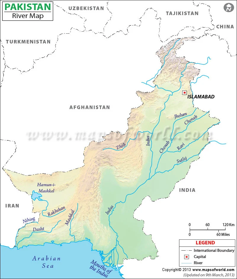 The Map of Pakistan shows how many rivers in Pakistan exist.